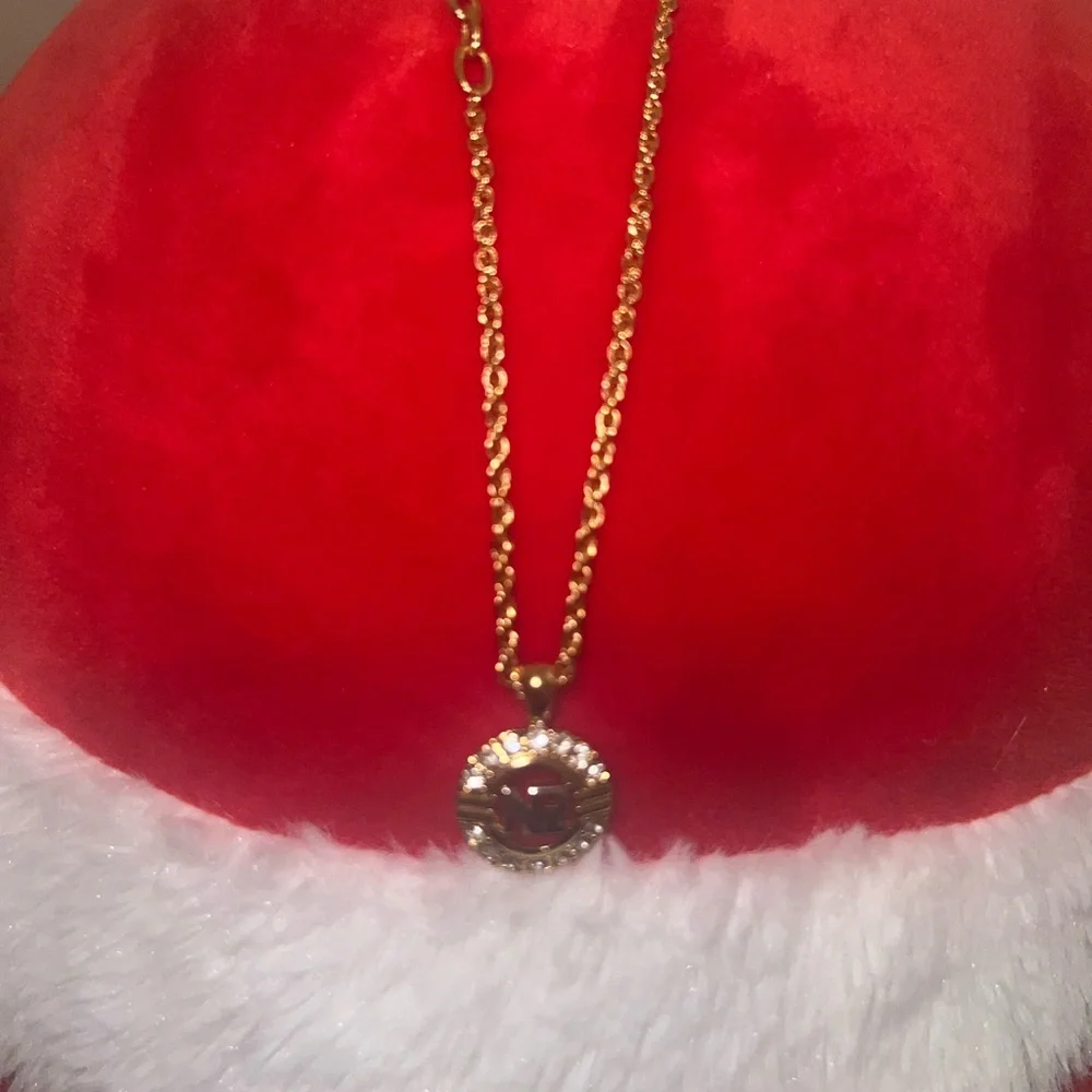 Nina Ricci Vintage Gold NR Logo Medallion Necklace • Rope Chain • Rhinestone Hal